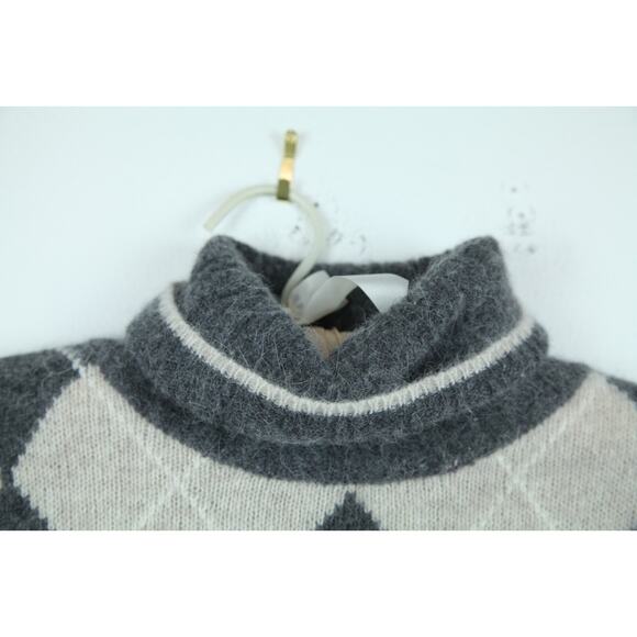 Vintage Medium Sweater Argyle Turtleneck Quiet Luxury Academia Preppy Angora 90s - Picture 6 of 9